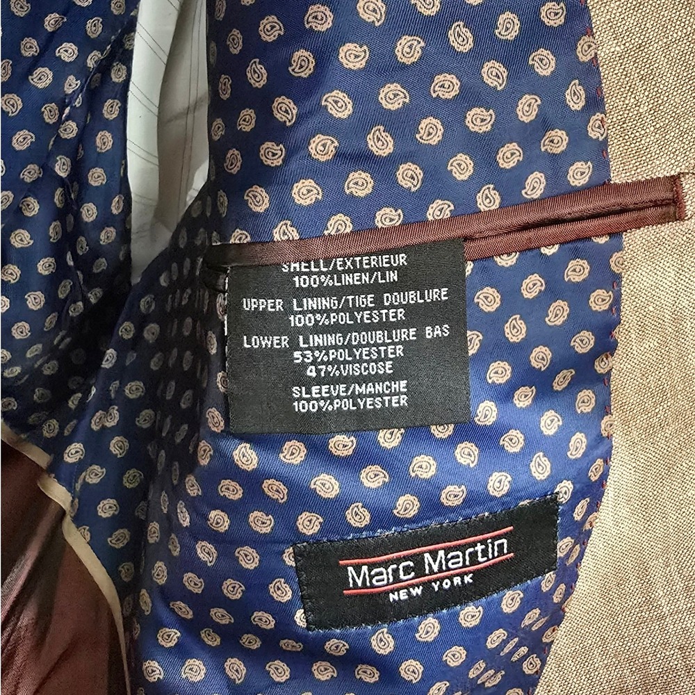 Marc Martin New York 100% Linen Blazer Mens 42R Tan Natural Fibers Preppy Resort - Picture 15 of 15